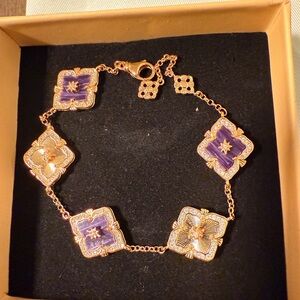 Copper Alloy Gold Metal and Purple Enamel Bracelet